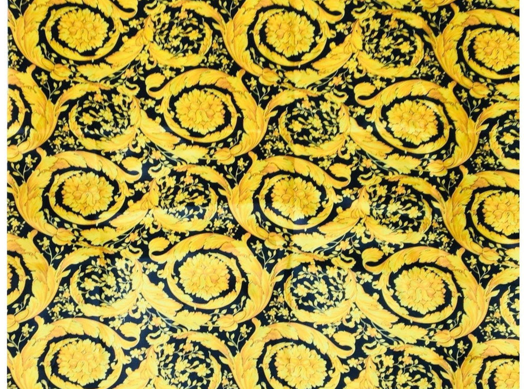 yellow and black barocco silk satin