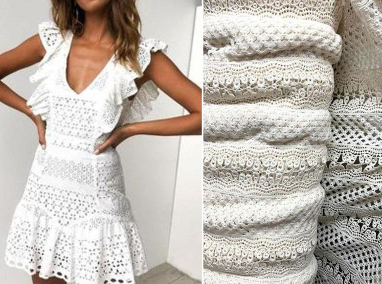 white crochet lace fabric 